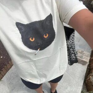 Smoking Cat Y2K Shirt, Vintage Black Cat Tee for Men Women, Aesthetic Tee